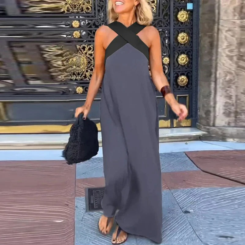 Abito lungo da donna Sienna - Elegante abito estivo con spalline incrociate e vestibilità comoda