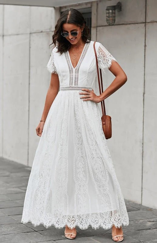 Abito lungo da donna Maine - Elegante abito da cerimonia in pizzo con chiusura a cerniera