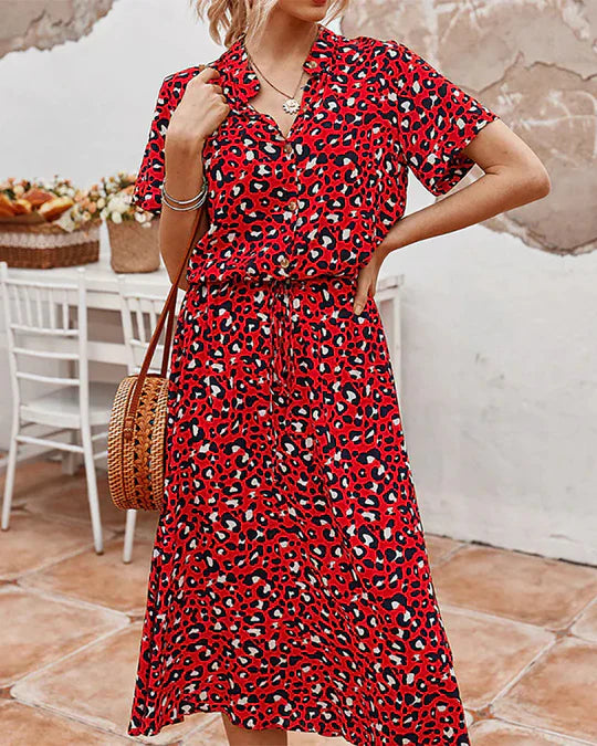 Abito midi da donna Genevieve - Stampa a pois con vita stretta per eventi casual e diurni