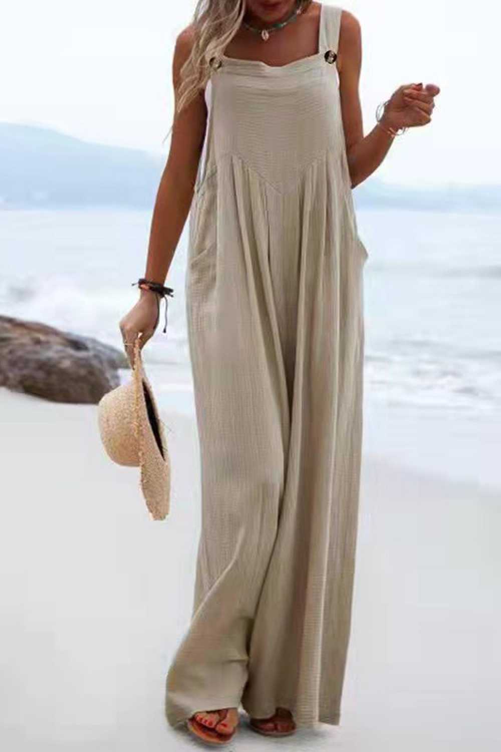 Salopette da donna Sophia: stile bohémien, pantaloni larghi e spalline sottili leggere