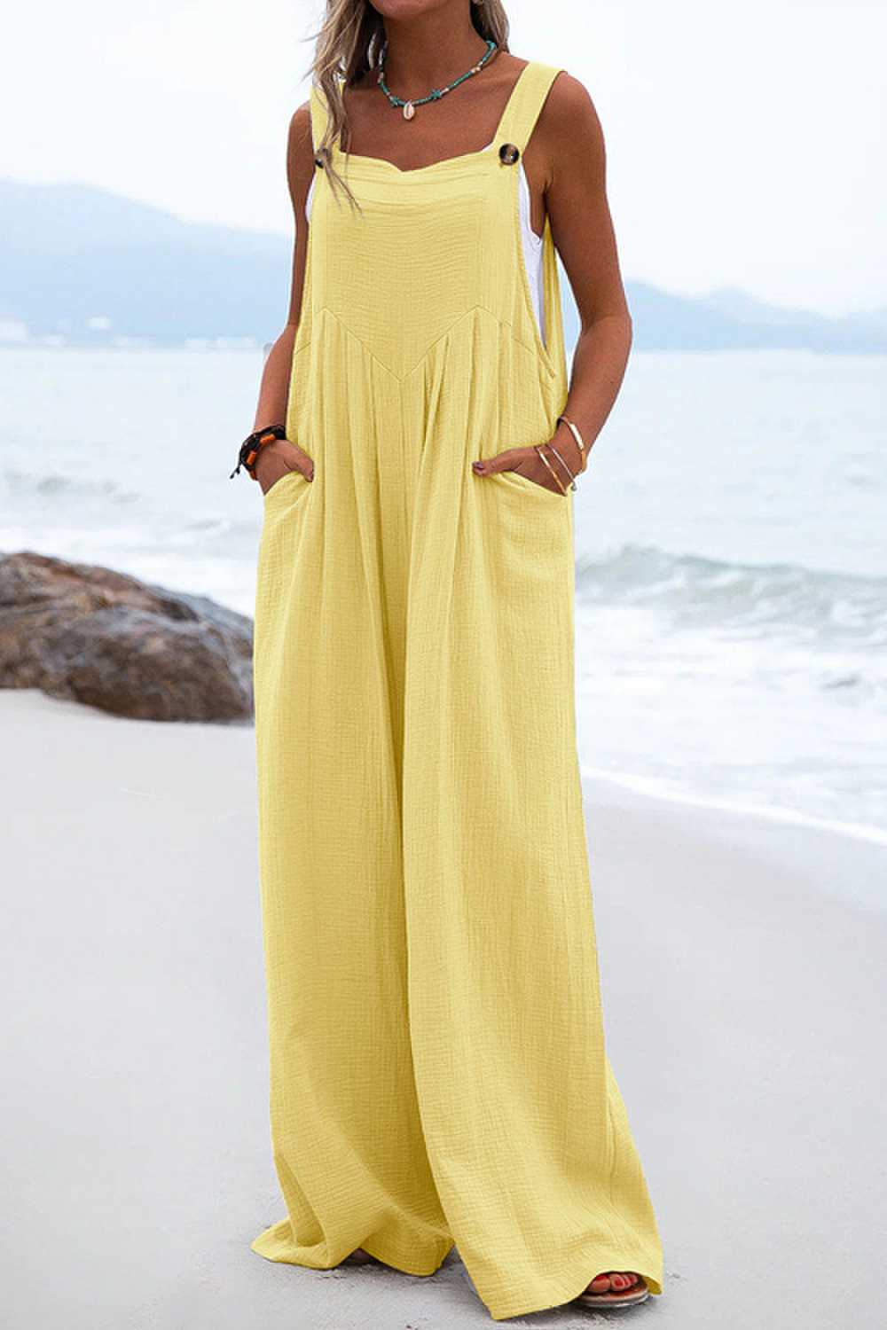 Salopette da donna Sophia: stile bohémien, pantaloni larghi e spalline sottili leggere
