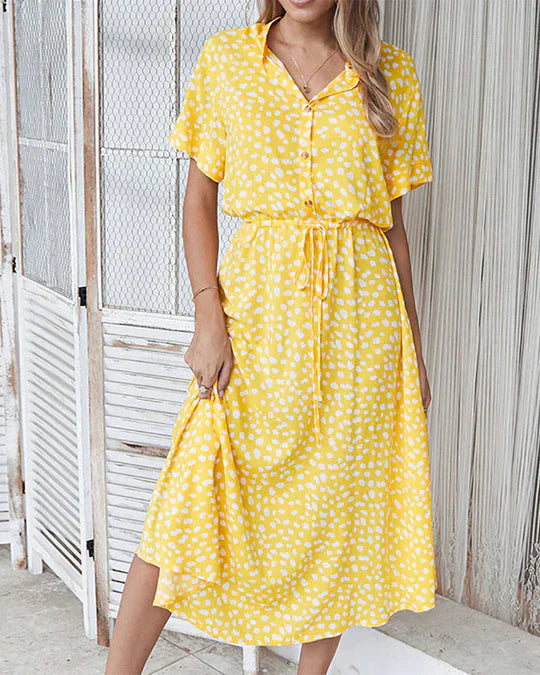 Abito midi da donna Genevieve - Stampa a pois con vita stretta per eventi casual e diurni