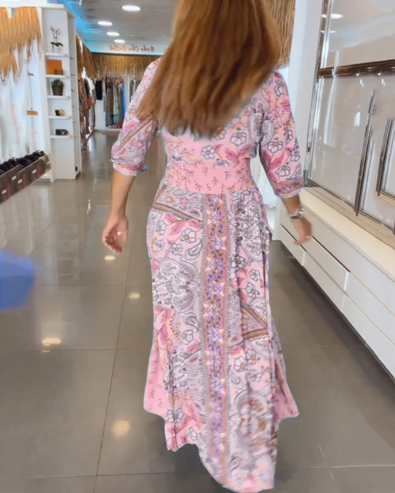 Robe de Vacances Femme Yelena – Robe Aérée avec Col en V, Manches 3/4 & Coupe Élégante