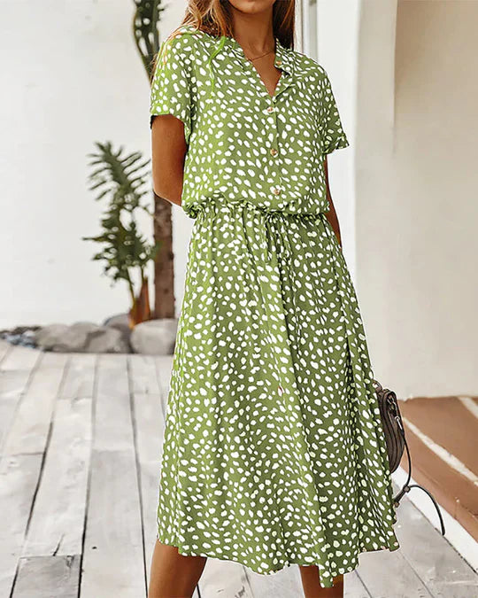 Abito midi da donna Genevieve - Stampa a pois con vita stretta per eventi casual e diurni