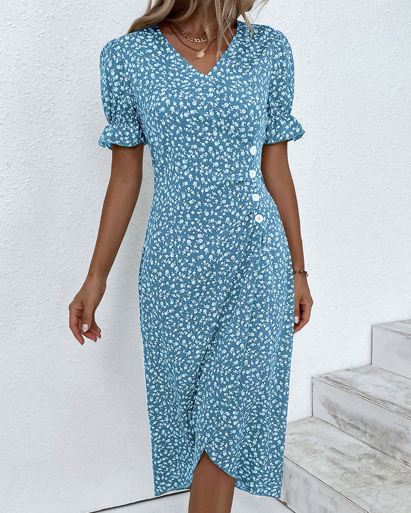 Abito avvolgente da donna Rosa - Elegante abito midi floreale con vestibilità comoda