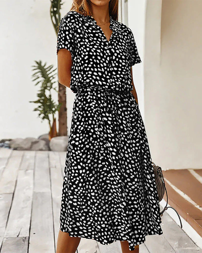 Abito midi da donna Genevieve - Stampa a pois con vita stretta per eventi casual e diurni
