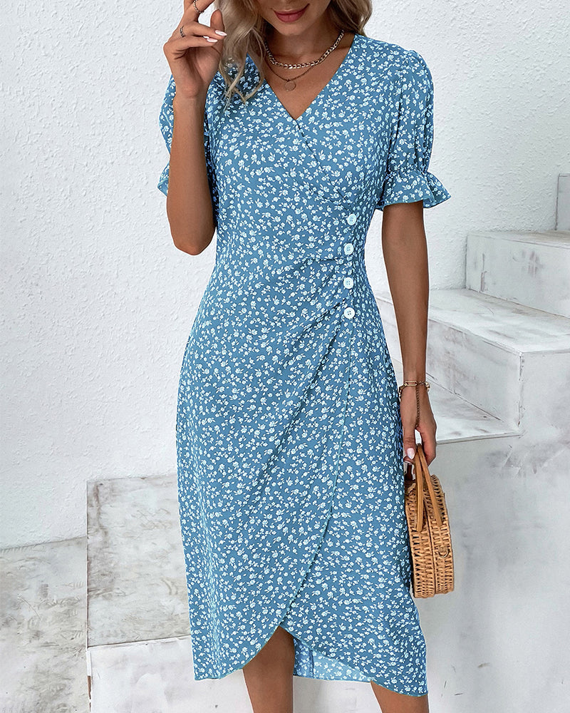 Abito avvolgente da donna Rosa - Elegante abito midi floreale con vestibilità comoda