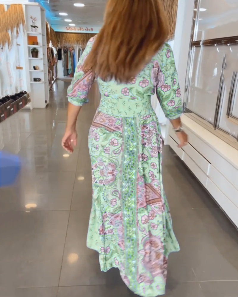 Robe de Vacances Femme Yelena – Robe Aérée avec Col en V, Manches 3/4 & Coupe Élégante