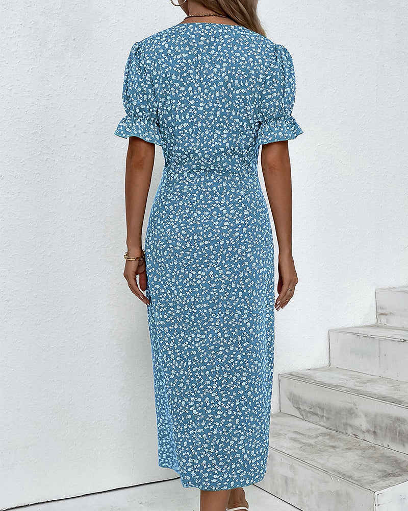 Abito avvolgente da donna Rosa - Elegante abito midi floreale con vestibilità comoda