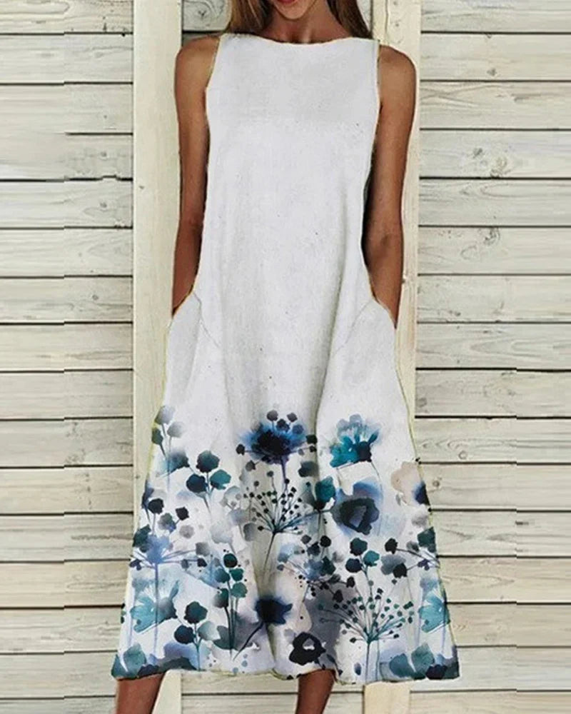 Alexandra Robe d'Été Femme – Robe Midi Fleurie Légère & Élégante pour Journées Ensoleillées