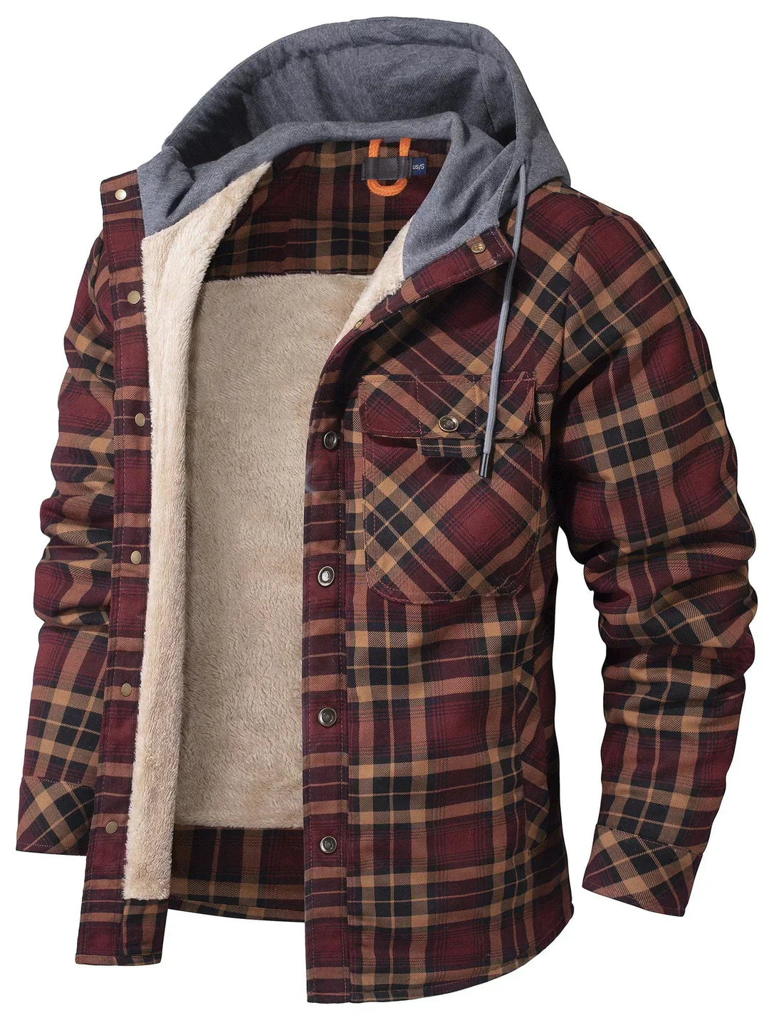 Giacca a quadri da uomo Kyle: calda, elegante con cappuccio regolabile e fodera confortevole
