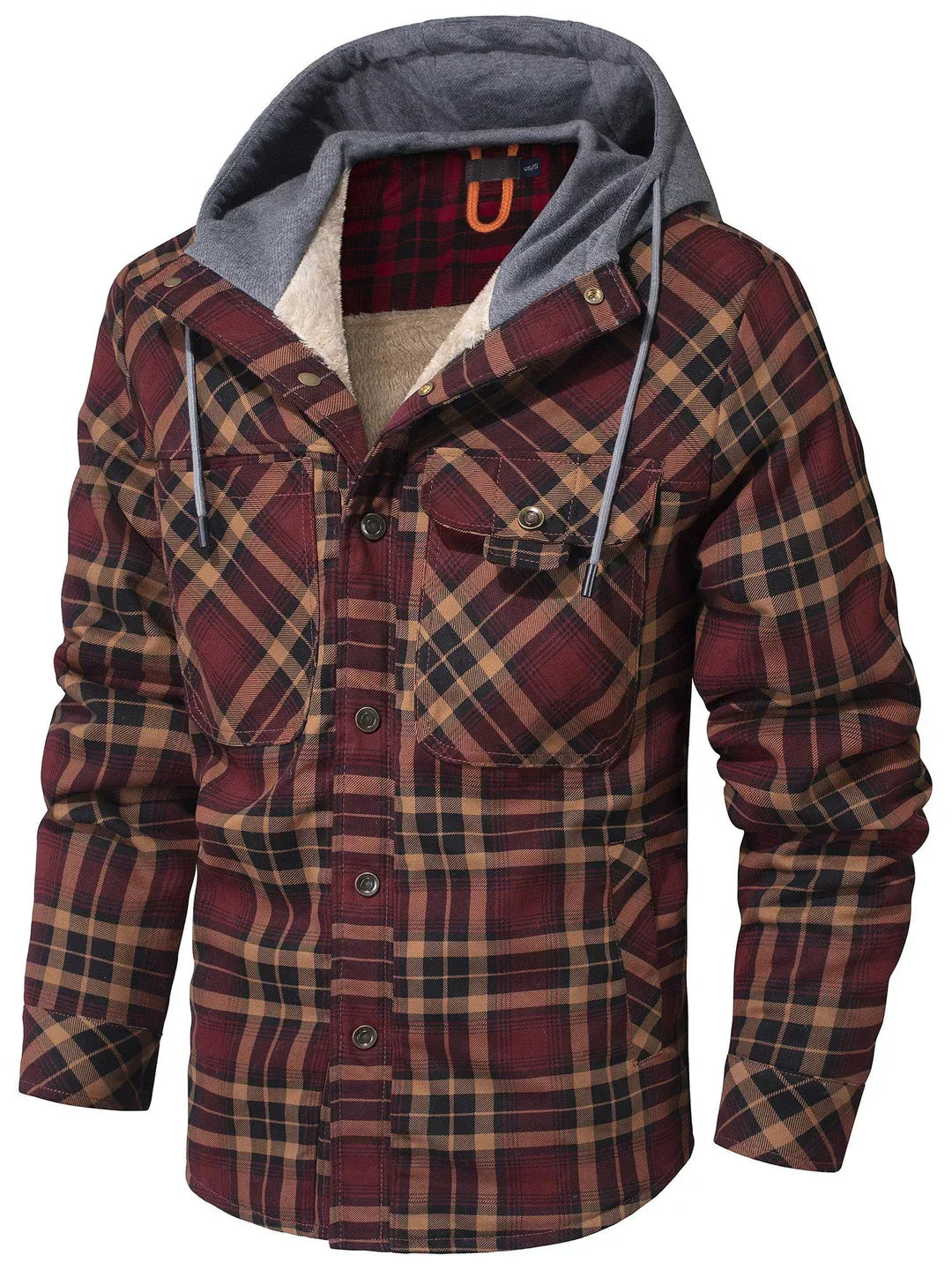 Giacca a quadri da uomo Kyle: calda, elegante con cappuccio regolabile e fodera confortevole
