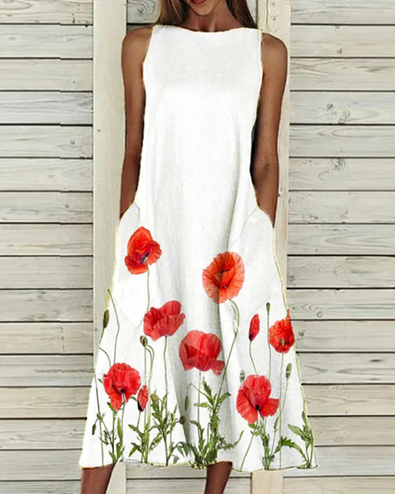 Alexandra Robe d'Été Femme – Robe Midi Fleurie Légère & Élégante pour Journées Ensoleillées