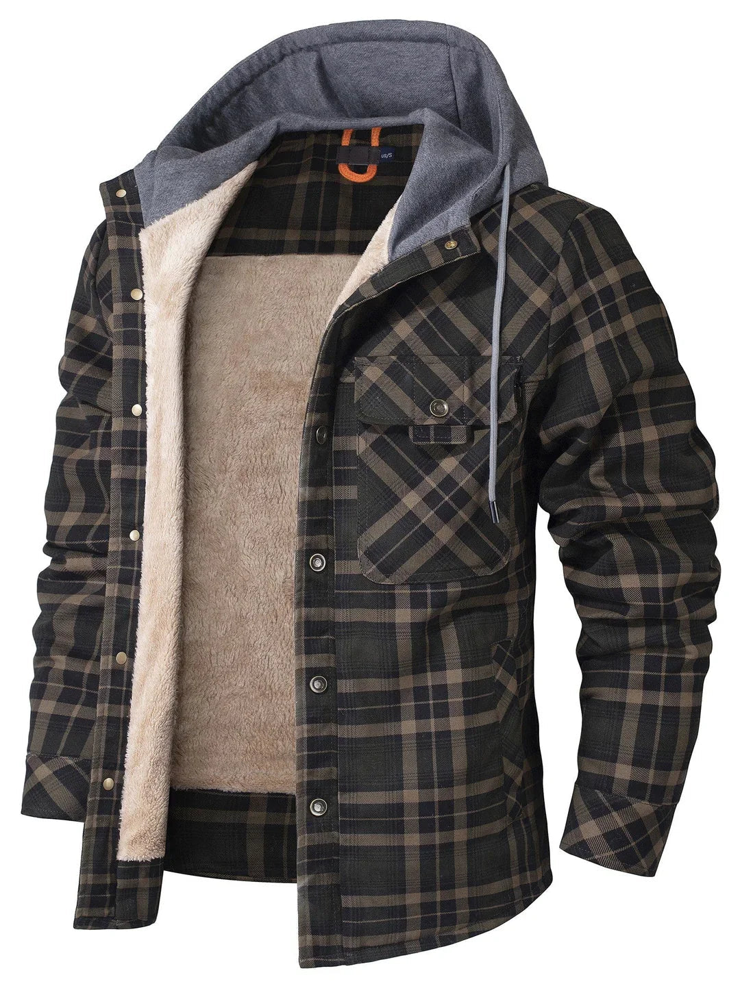 Giacca a quadri da uomo Kyle: calda, elegante con cappuccio regolabile e fodera confortevole
