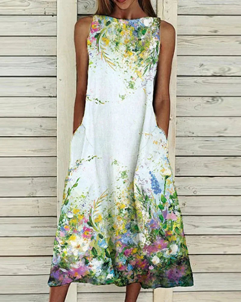 Alexandra Robe d'Été Femme – Robe Midi Fleurie Légère & Élégante pour Journées Ensoleillées