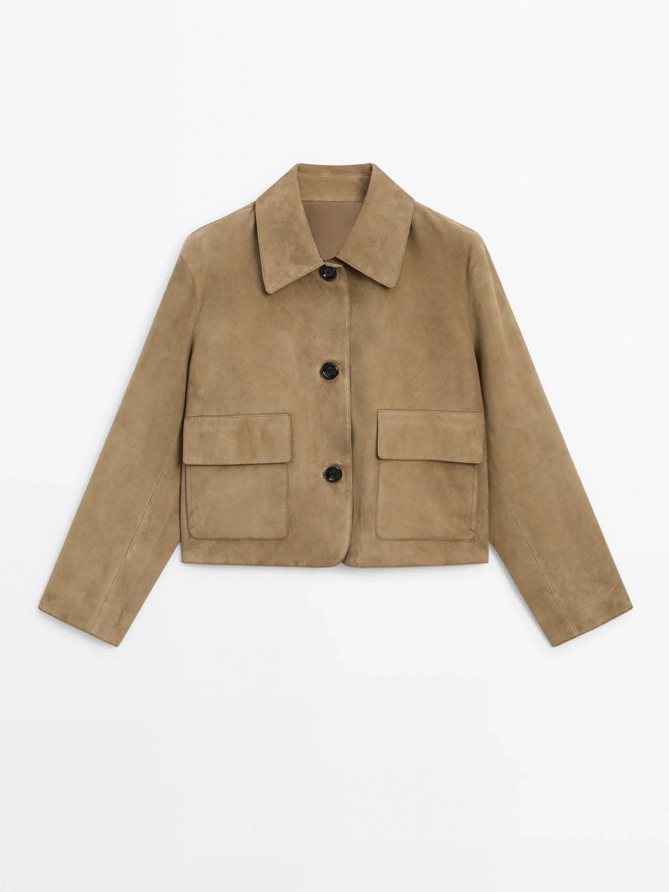 Giacca da donna Laurel - Corta in pelle scamosciata beige, elegante, minimalista e urbana