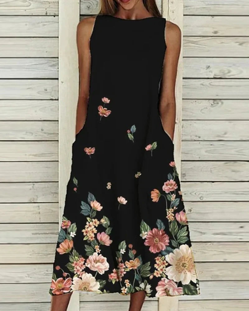 Alexandra Robe d'Été Femme – Robe Midi Fleurie Légère & Élégante pour Journées Ensoleillées