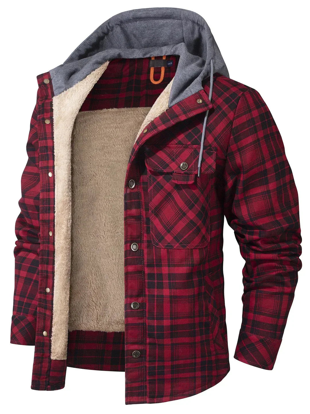Giacca a quadri da uomo Kyle: calda, elegante con cappuccio regolabile e fodera confortevole