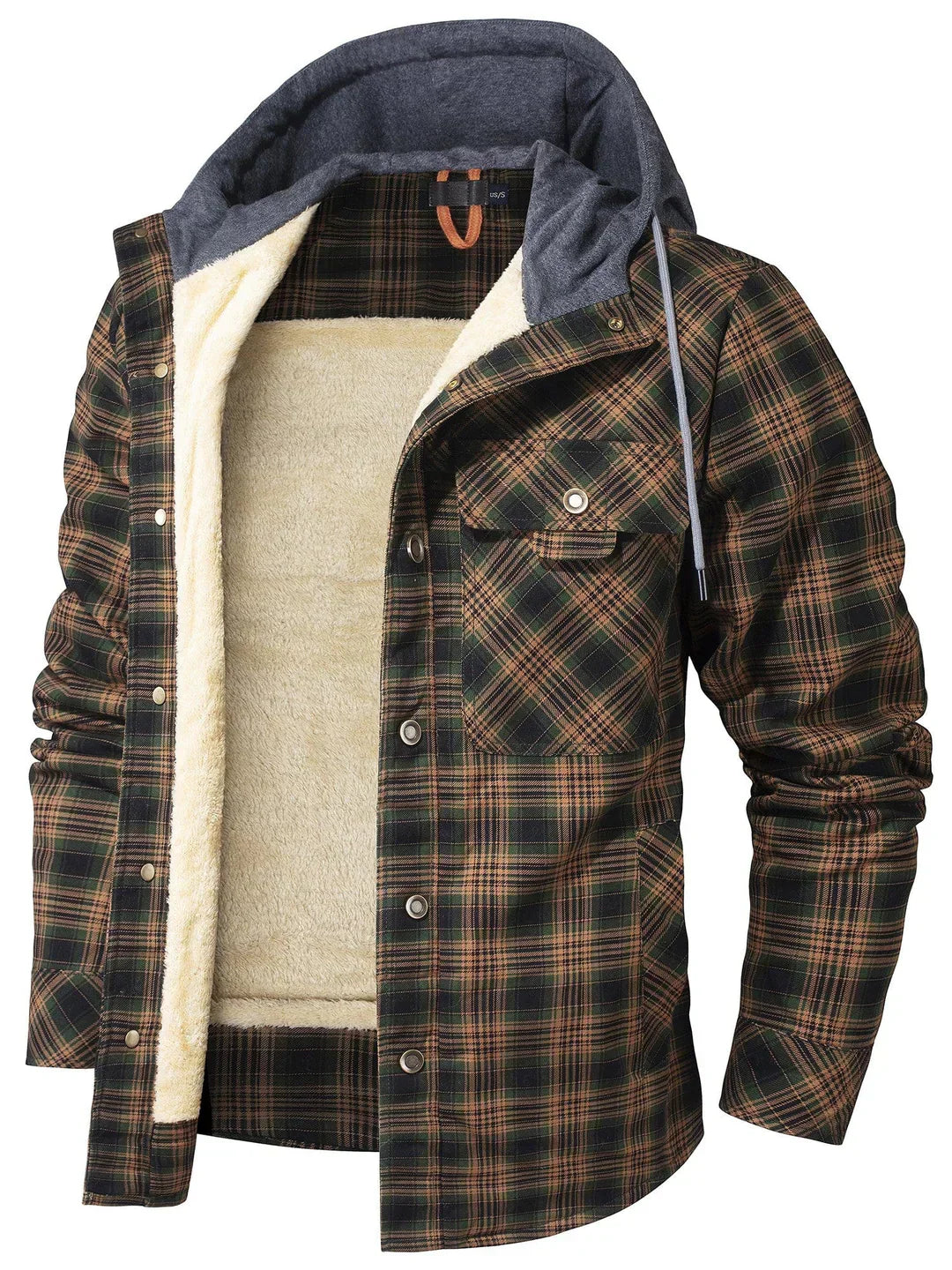 Giacca a quadri da uomo Kyle: calda, elegante con cappuccio regolabile e fodera confortevole