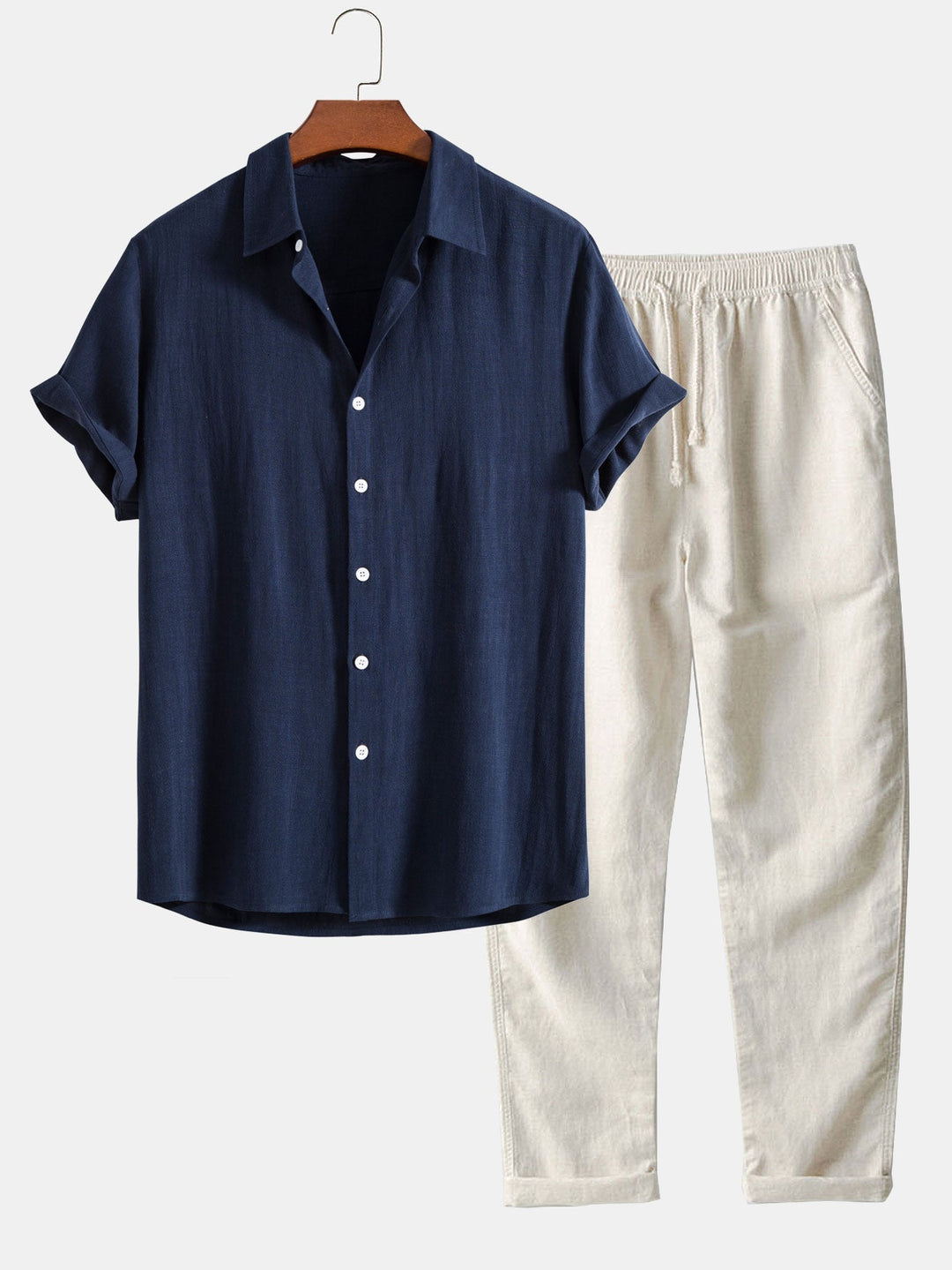 Completo estivo da uomo Richard - Look in lino traspirante con maniche corte e pantaloni comodi