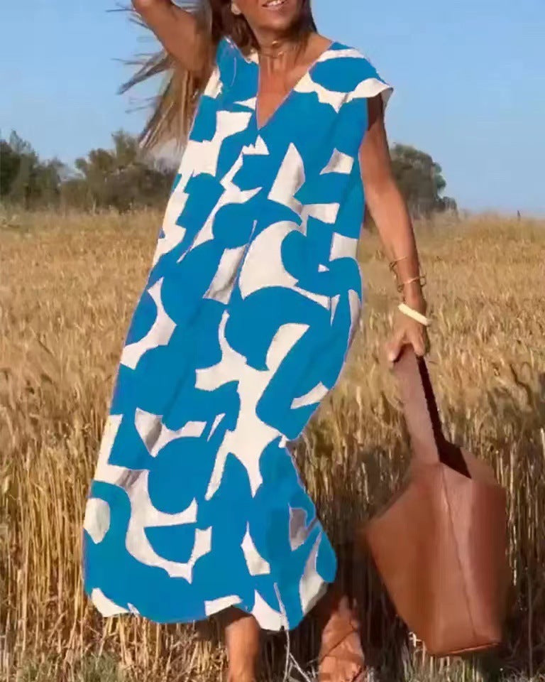 Abito da donna Donna - Abito con scollo a V, vita ampia e stile casual colorato ispirato al Giappone e alla Corea
