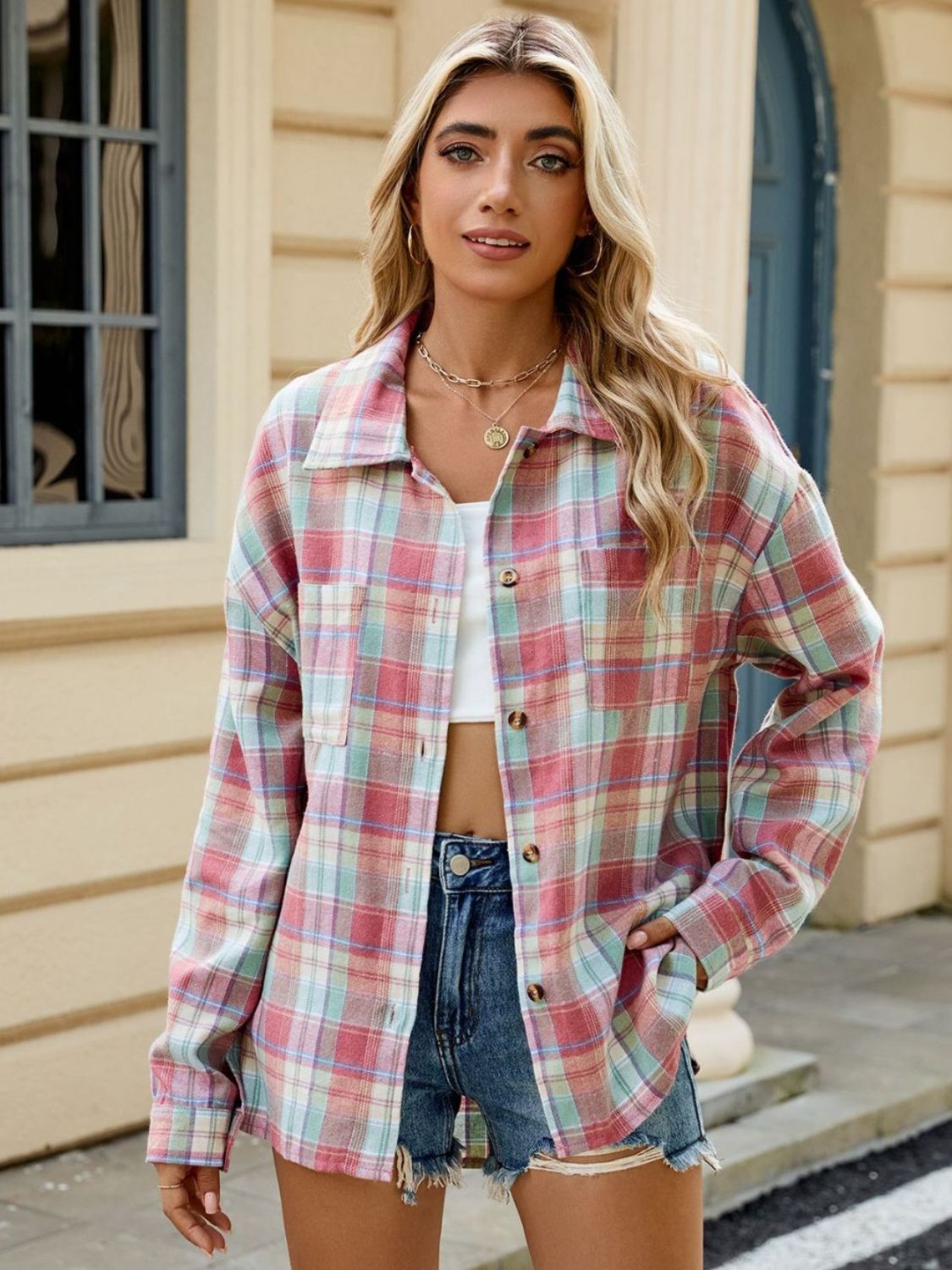 Camicia da donna Ley - Elegante camicia a quadri a maniche lunghe in stile casual chic