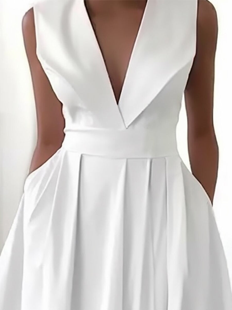 Abito lungo da donna Beatrice - Elegante abito bianco con scollo a V per l'estate e gli eventi speciali