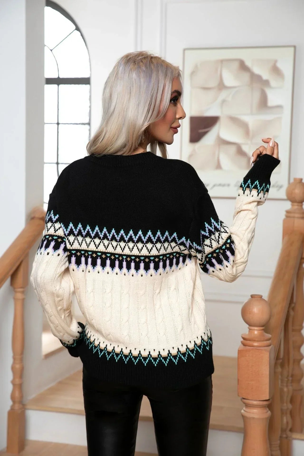 Maglione da donna Samira - Elegante maglione norvegese in maglia calda con motivi geometrici