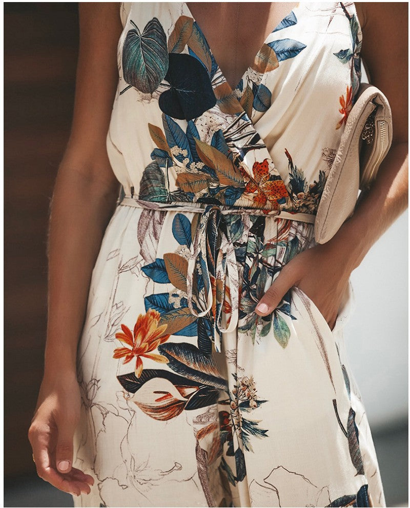 Tuta da donna con stampa floreale - Completo estivo in cotone con stampa floreale, spalline regolabili e vestibilità comoda