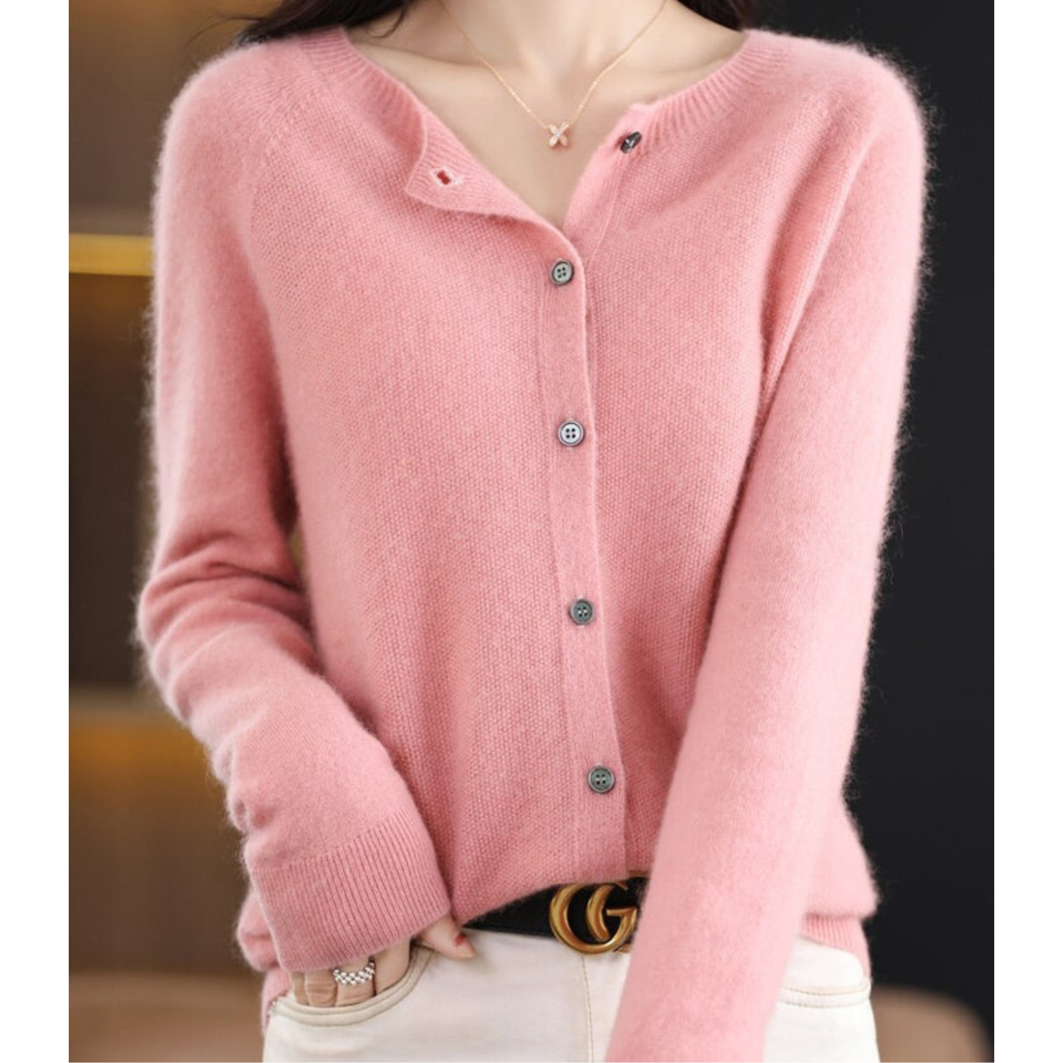 Mercy Cardigan Donna – Elegante Cardigan Girocollo in Morbida Lana Merino e Cashmere
