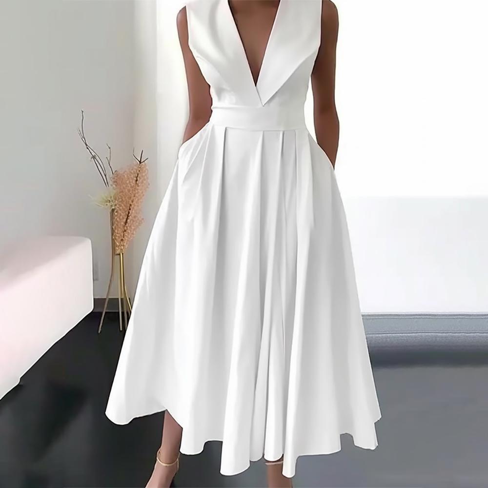Abito lungo da donna Beatrice - Elegante abito bianco con scollo a V per l'estate e gli eventi speciali