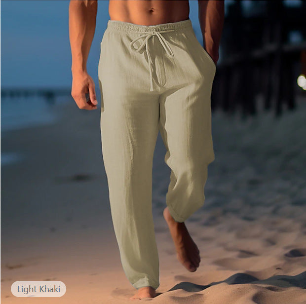 Pantaloni da spiaggia da uomo Sean - Pantaloni estivi in ​​lino azzurro traspiranti con coulisse