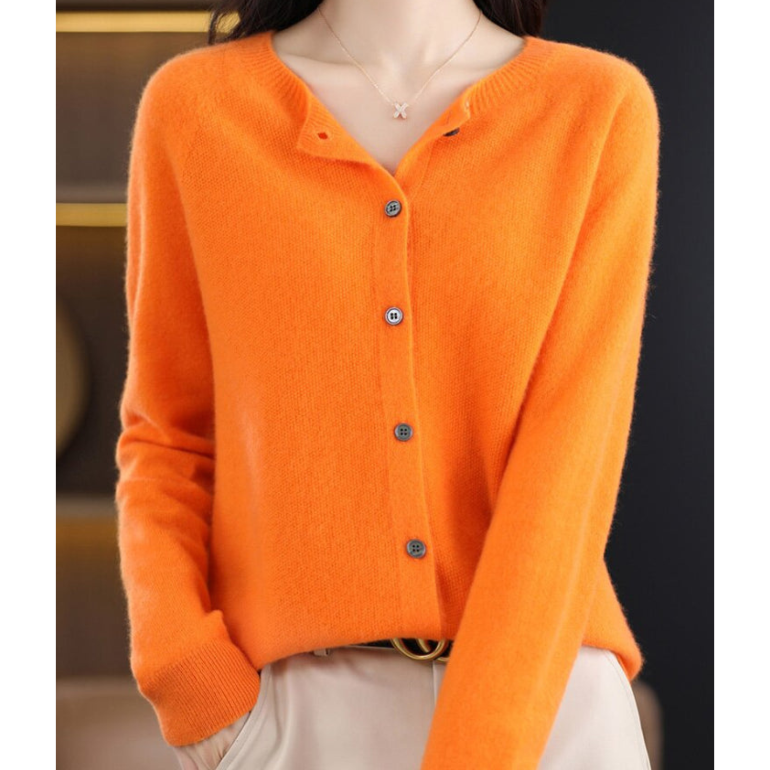 Mercy Cardigan Donna – Elegante Cardigan Girocollo in Morbida Lana Merino e Cashmere