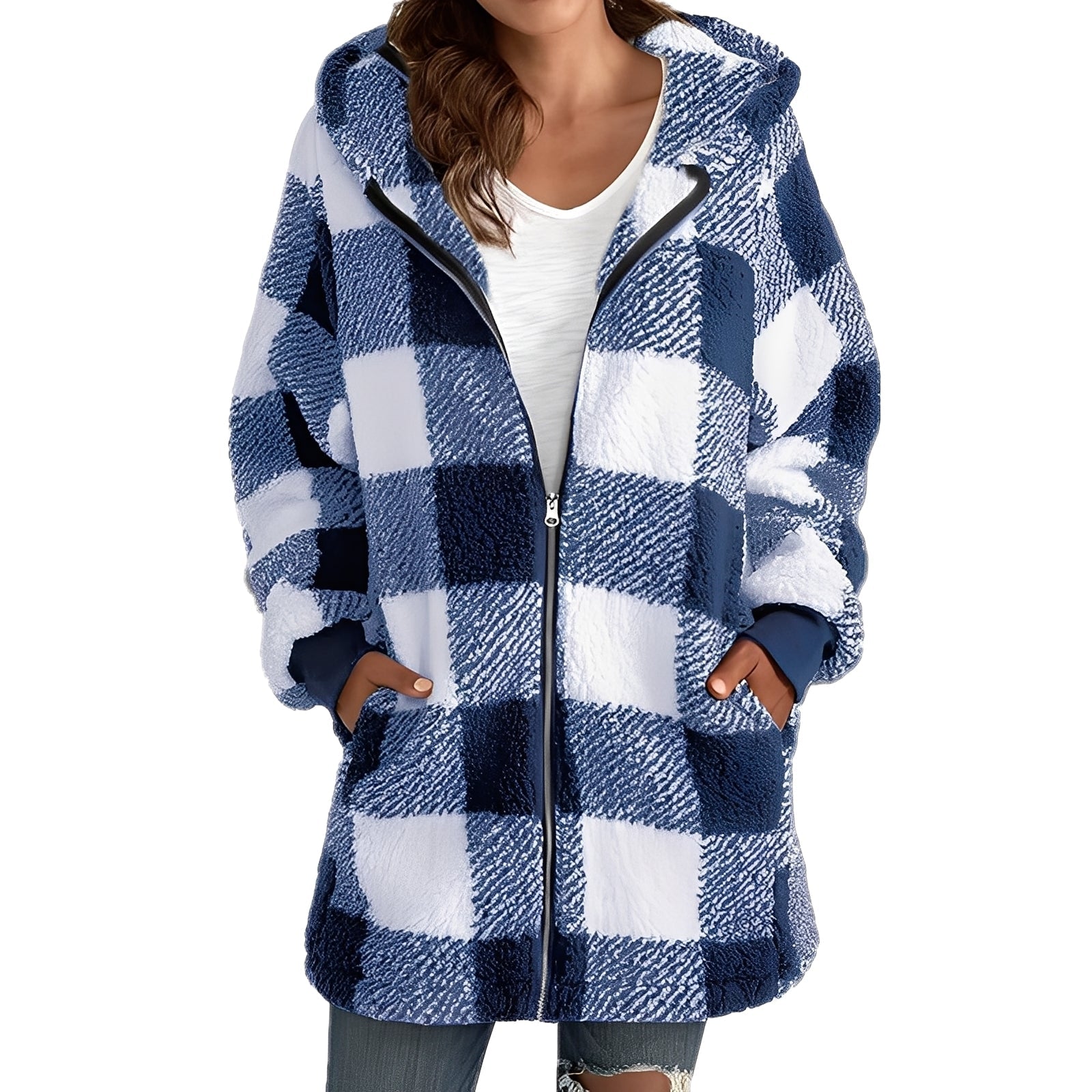 Madison Plaid Hoodie Jacket for Women – Soft and Warm Coat with Comfortable Fit and Trendy Plaid Design