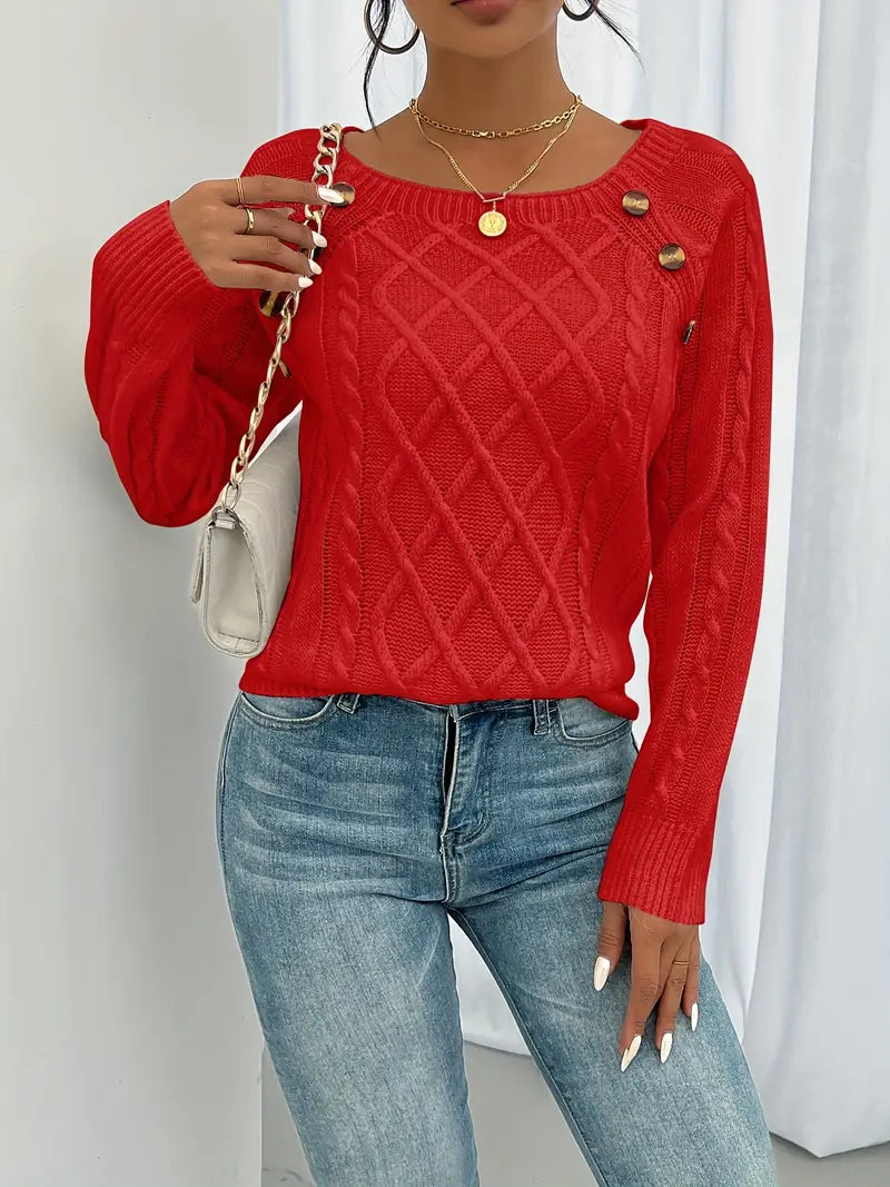 Anaiah Pull Femme Hiver avec Boutons – Élégant, Confortable & Respirant en Coton Polyester