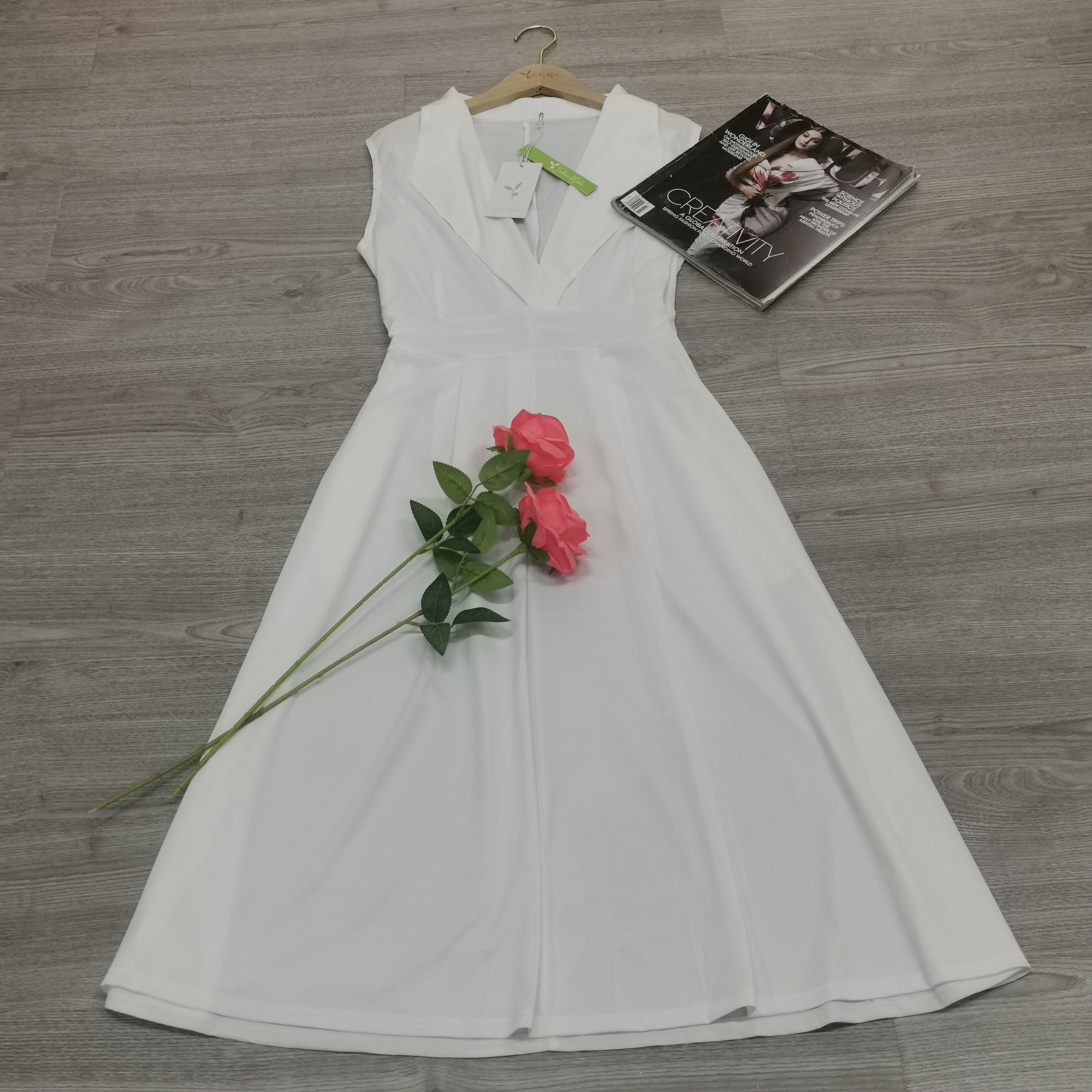 Abito lungo da donna Beatrice - Elegante abito bianco con scollo a V per l'estate e gli eventi speciali