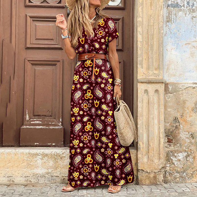 Abito floreale da donna Susan - Elegante abito in poliestere con scollo a V, vestibilità comoda e stile chic