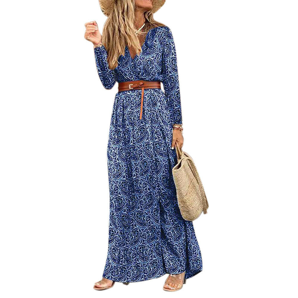 Abito floreale da donna Susan - Elegante abito in poliestere con scollo a V, vestibilità comoda e stile chic