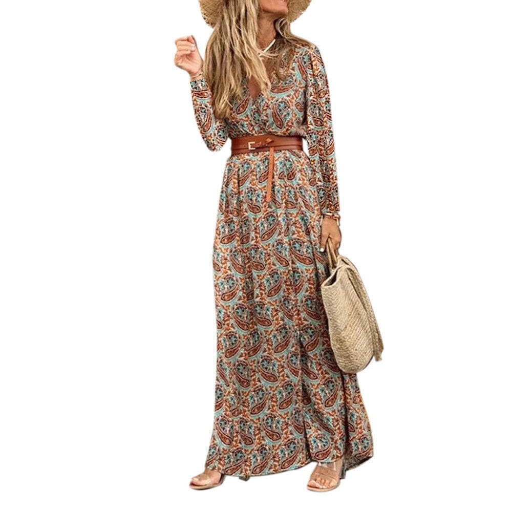 Abito floreale da donna Susan - Elegante abito in poliestere con scollo a V, vestibilità comoda e stile chic