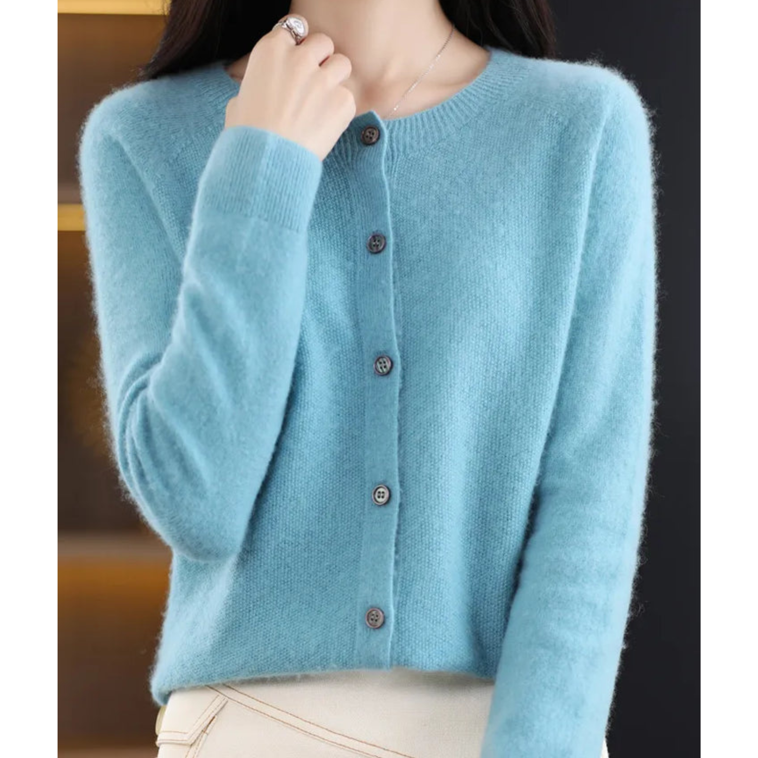 Mercy Cardigan Donna – Elegante Cardigan Girocollo in Morbida Lana Merino e Cashmere