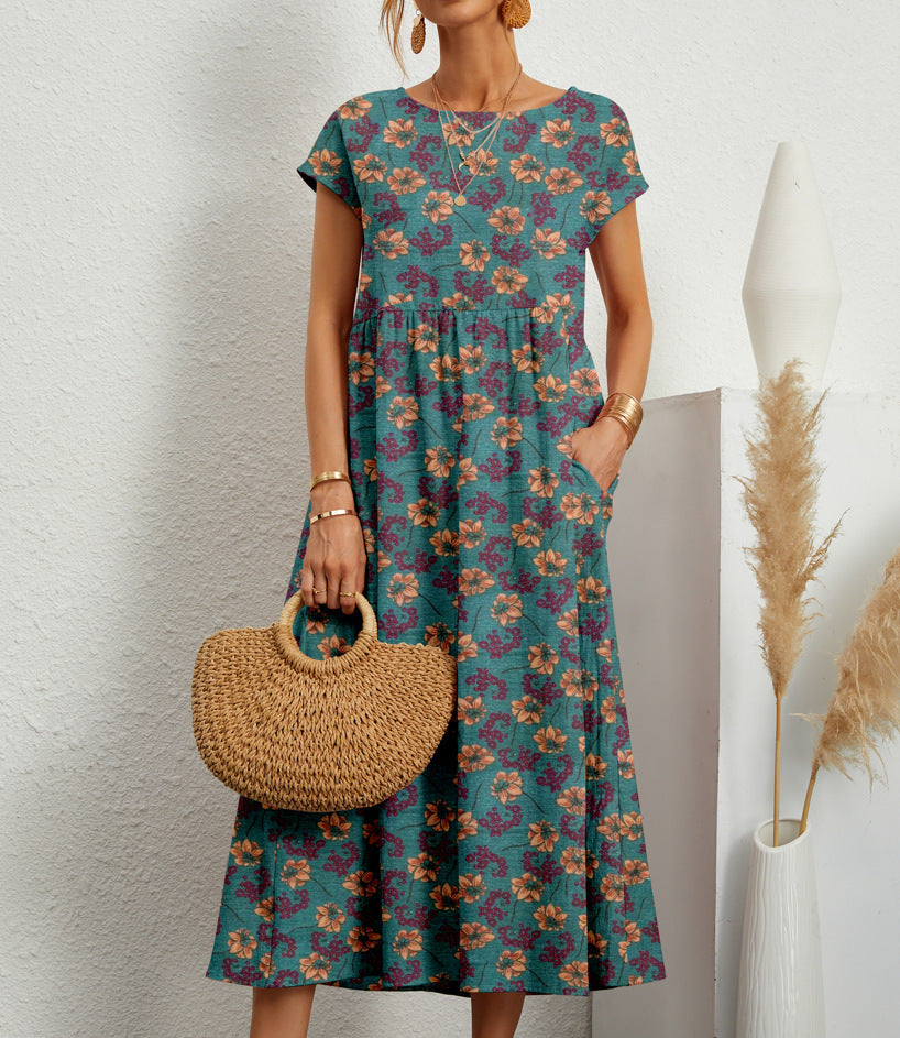 Abito midi da donna Frances - Elegante abito floreale in tessuto traspirante con vestibilità femminile