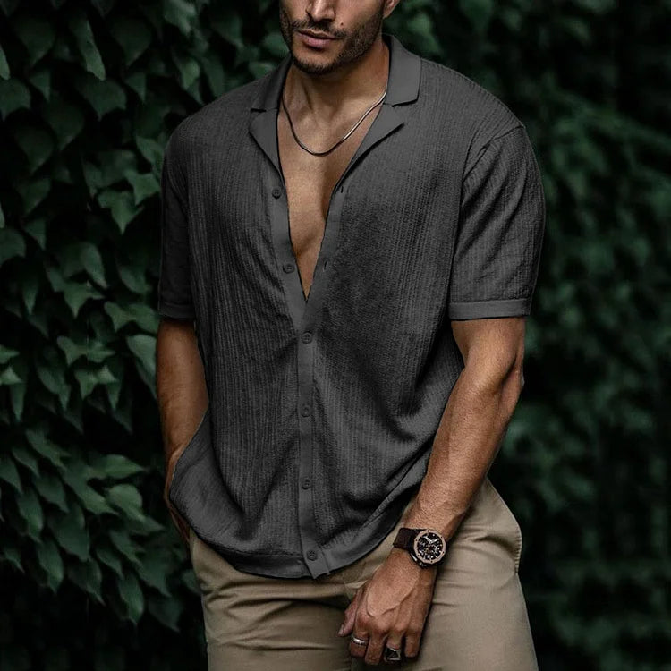 Camicia estiva da uomo Leandro - Camicia in lino traspirante con vestibilità aderente per look casual