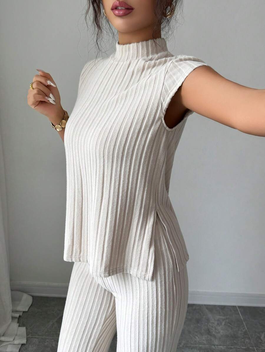 Remi Ensemble Femme – Ensemble Côtelé Deux Pièces Chic avec Haut Ajusté & Pantalon Moderne