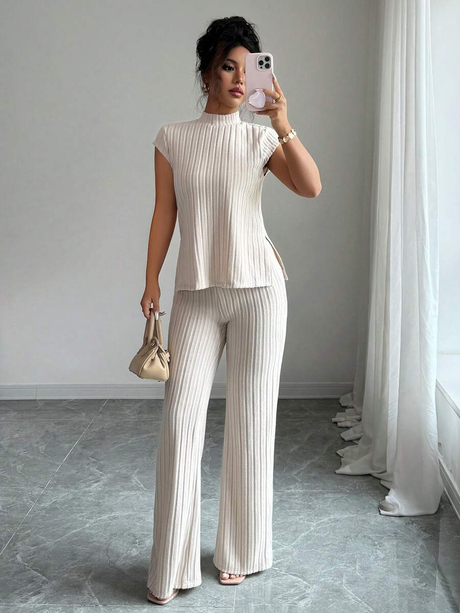 Remi Ensemble Femme – Ensemble Côtelé Deux Pièces Chic avec Haut Ajusté & Pantalon Moderne