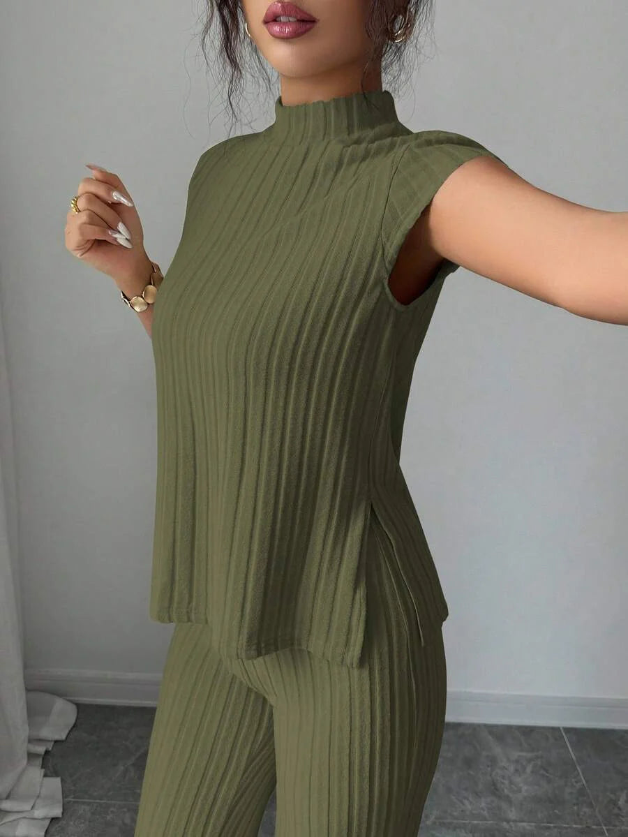 Remi Ensemble Femme – Ensemble Côtelé Deux Pièces Chic avec Haut Ajusté & Pantalon Moderne