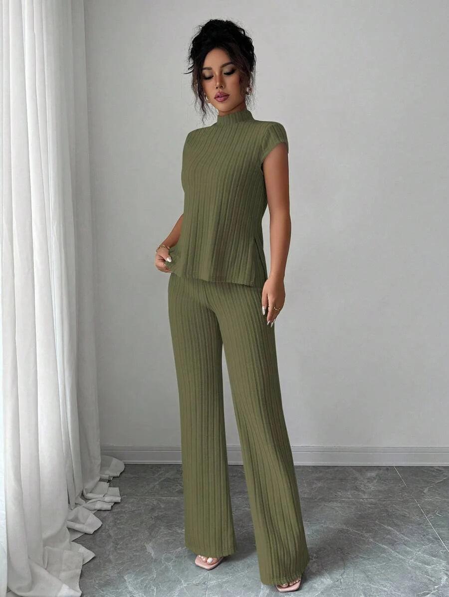 Remi Ensemble Femme – Ensemble Côtelé Deux Pièces Chic avec Haut Ajusté & Pantalon Moderne