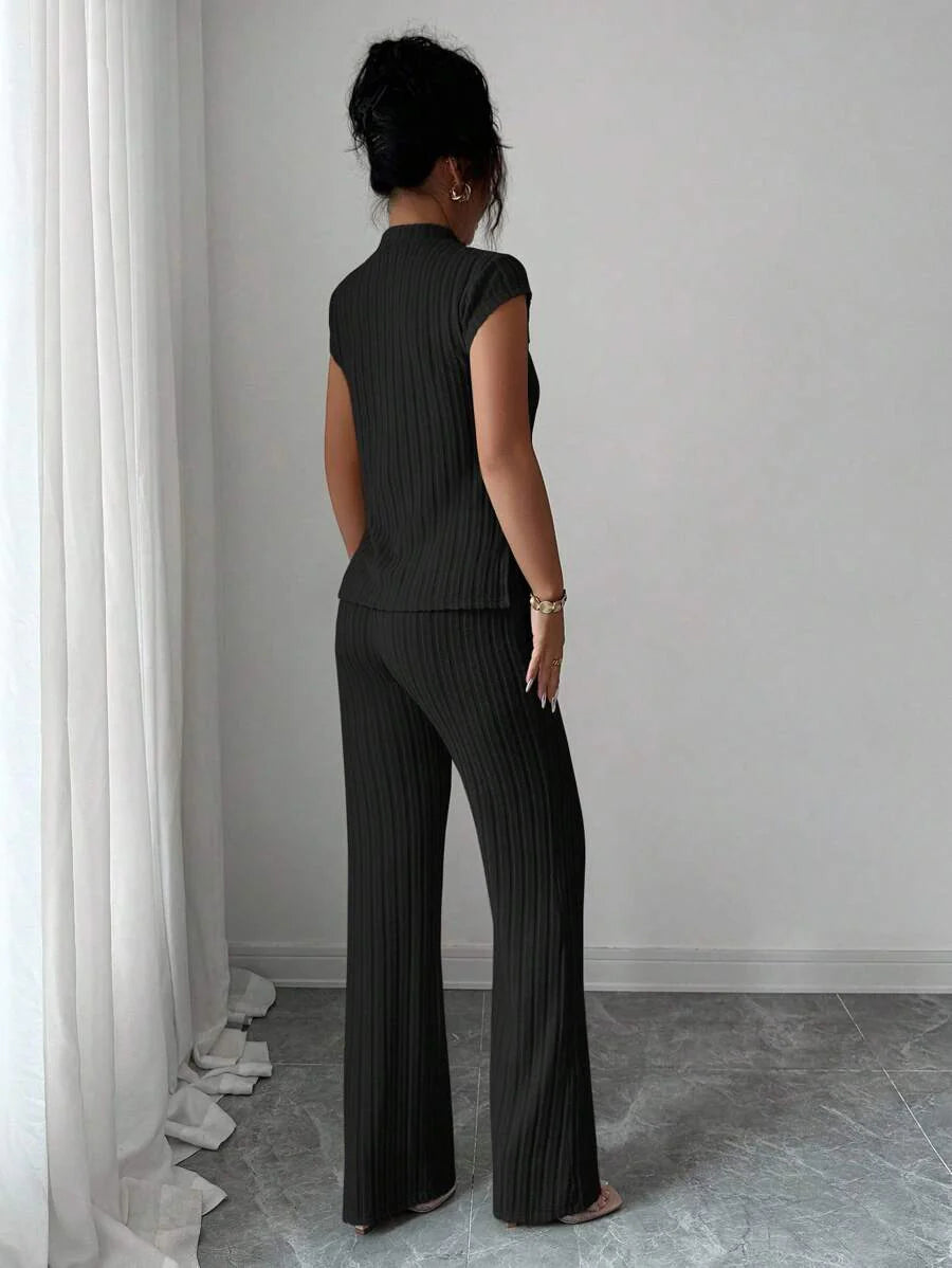 Remi Ensemble Femme – Ensemble Côtelé Deux Pièces Chic avec Haut Ajusté & Pantalon Moderne