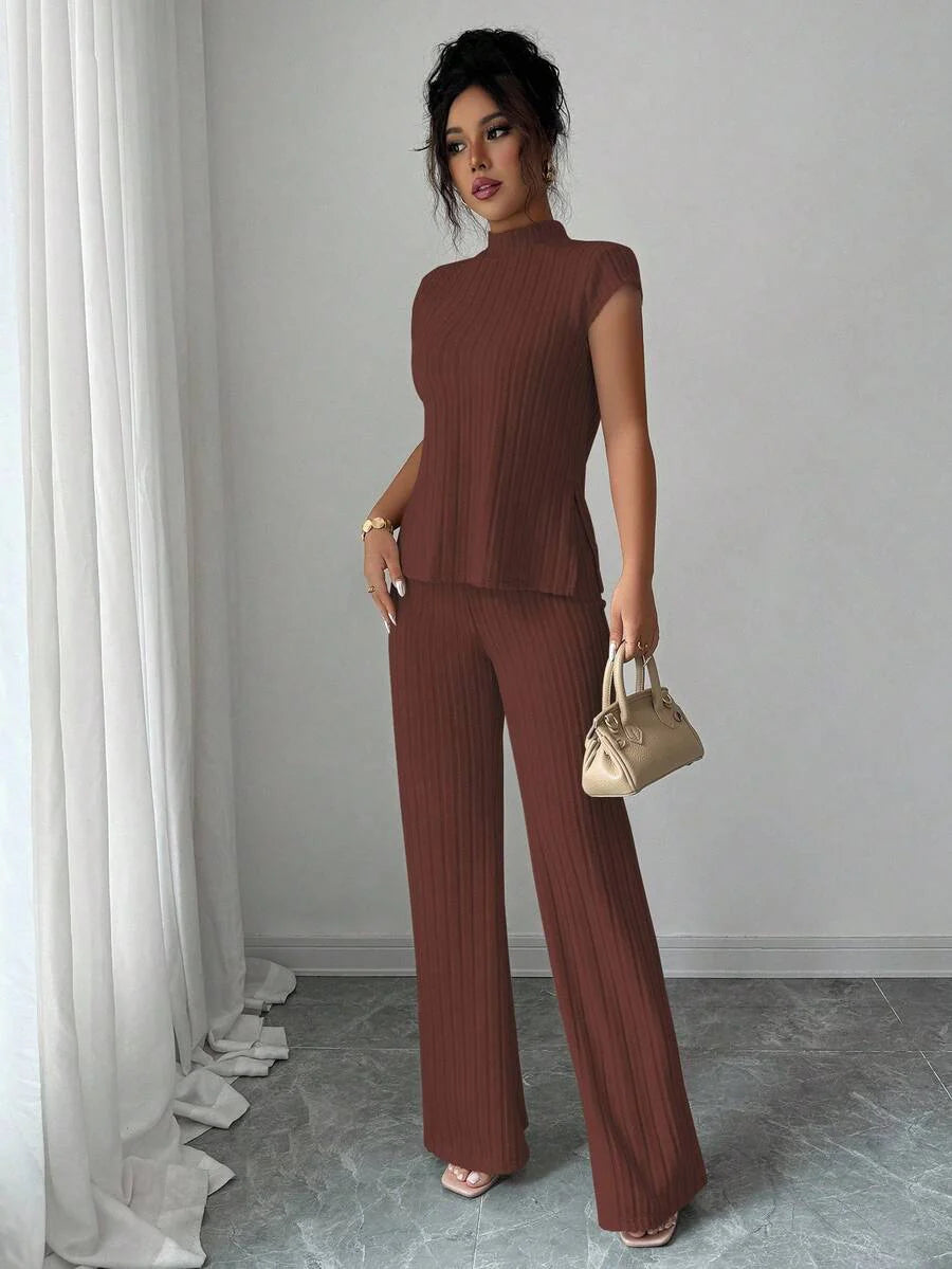 Remi Ensemble Femme – Ensemble Côtelé Deux Pièces Chic avec Haut Ajusté & Pantalon Moderne