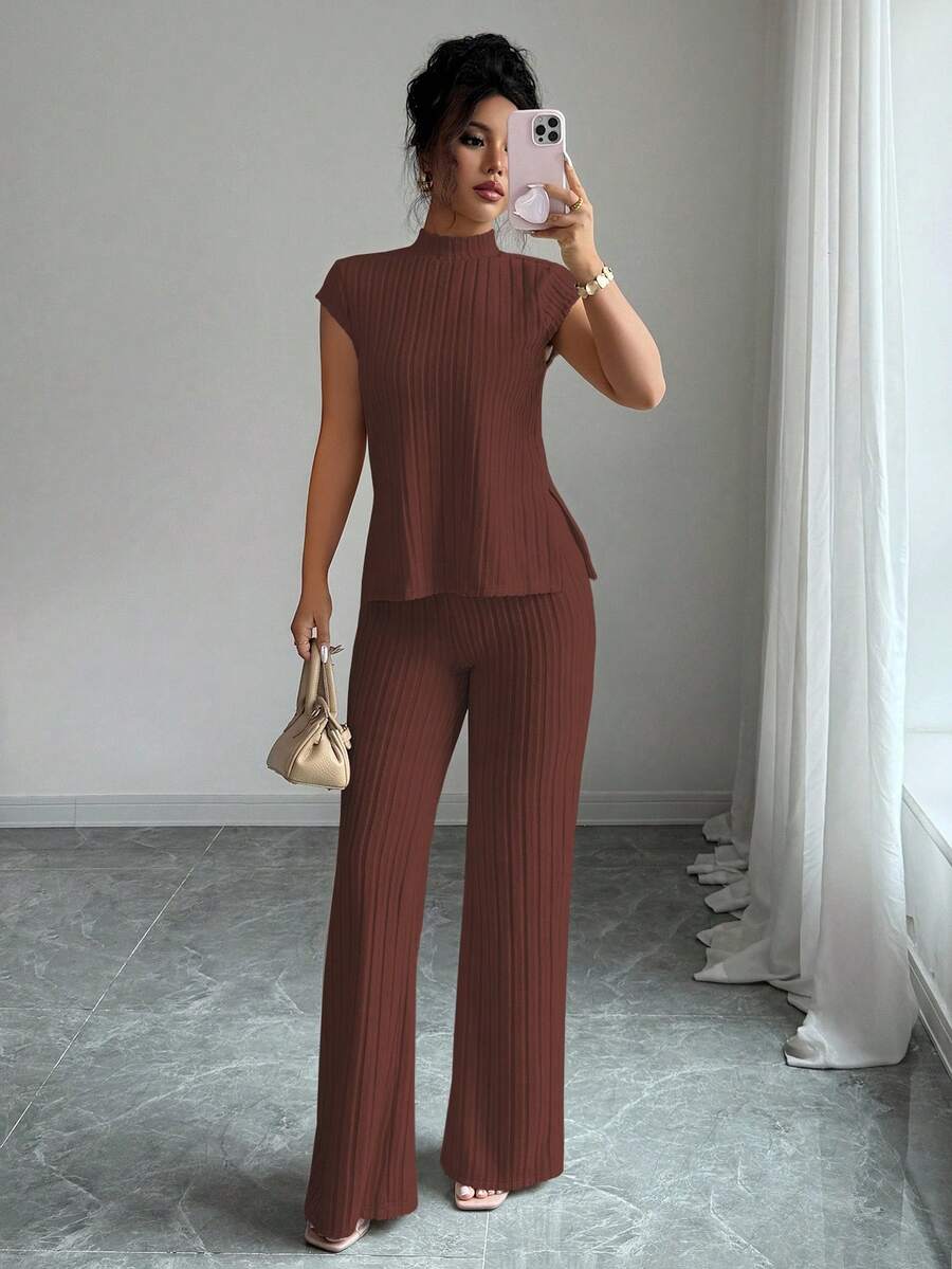 Remi Ensemble Femme – Ensemble Côtelé Deux Pièces Chic avec Haut Ajusté & Pantalon Moderne