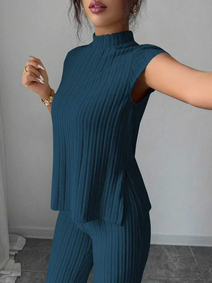 Remi Ensemble Femme – Ensemble Côtelé Deux Pièces Chic avec Haut Ajusté & Pantalon Moderne